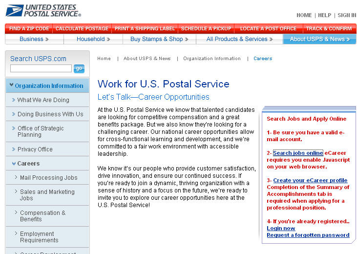USPS Employment Page